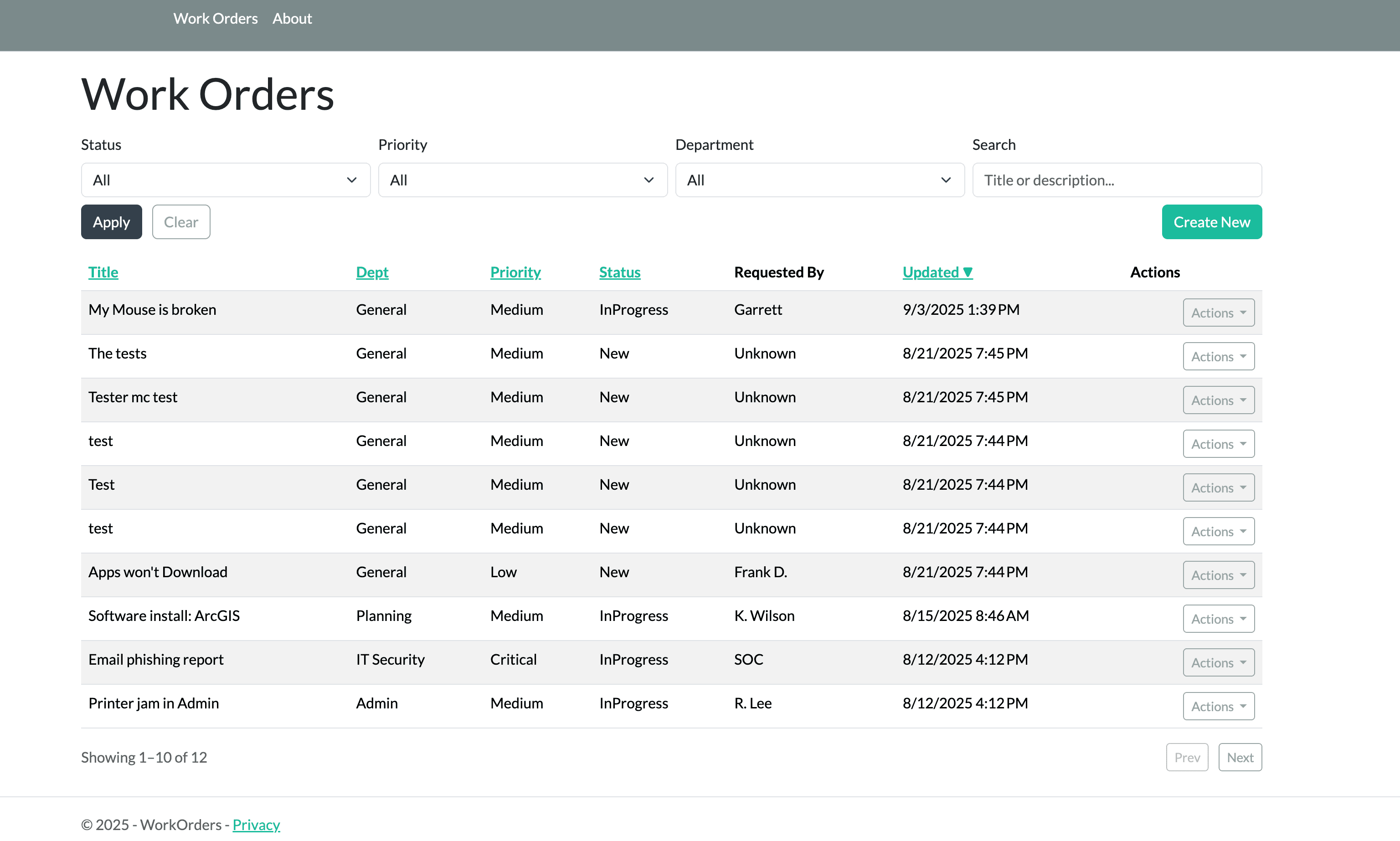 WorkOrders (C#/.NET Razor Pages)